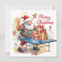 Papai Noel jogando ping pong com uma camisa havaia