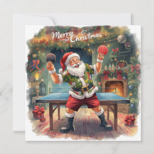 Cartão De Festividades Papai Noel jogando ping pong com uma camisa havaia
