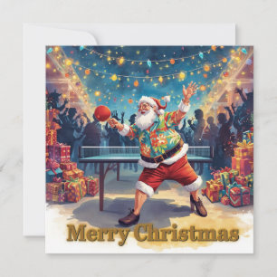 Cartão De Festividades Papai Noel jogando ping pong com uma camisa havaia