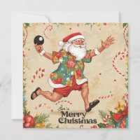 Papai Noel jogando ping pong com uma camisa havaia