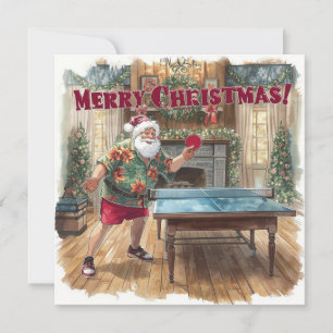 Cartão De Festividades Papai Noel jogando ping pong com uma camisa havaia