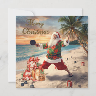 Cartão De Festividades Papai Noel jogando ping pong com uma camisa havaia