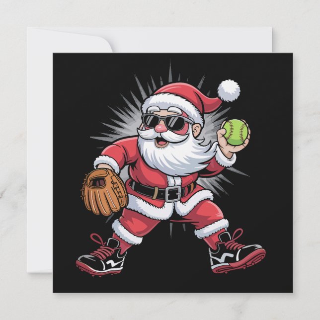 Cartão De Festividades Papai Noel jogando softball como arremessador Espo (Frente)
