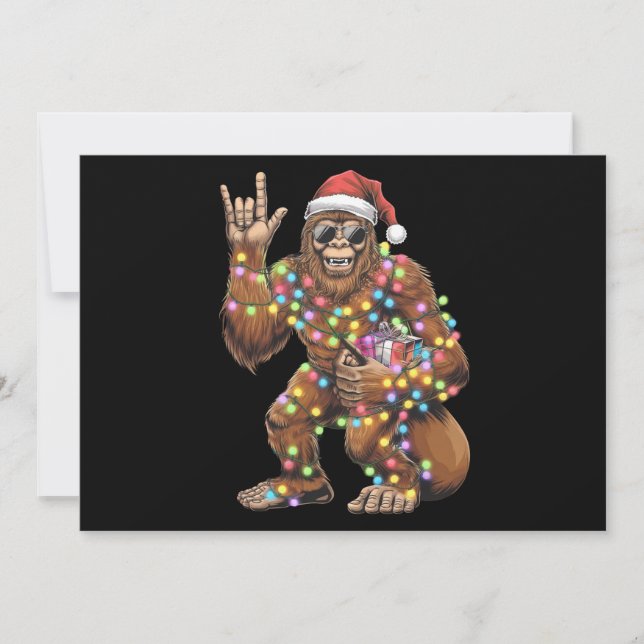 Cartão De Festividades Papai Noel Luzes de Natal Bigfoot Rock Engraçado  (Frente)