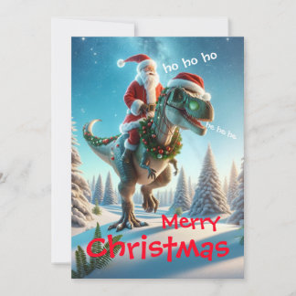 Cartão De Festividades Papai Noel montado num dinossauro