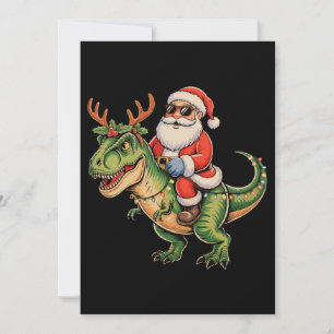 Cartão De Festividades Papai Noel Montando Dinossauro T Rex Natal Retrô