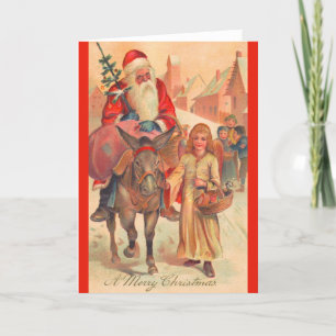 Cartão De Festividades Papai Noel montando um burro Feliz Natal