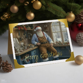 Cartão De Festividades Papai Noel na Oficina Azul