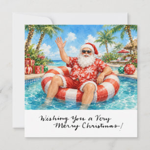 Cartão De Festividades Papai Noel na piscina na Praia de Natal