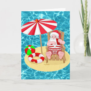 Cartão De Festividades Papai Noel na praia de Natal