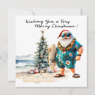 Cartão De Festividades Papai Noel na praia do Havaí para o Natal