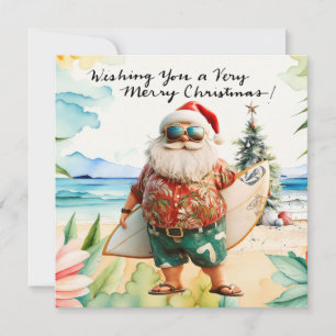 Cartão De Festividades Papai Noel na praia do Havaí para o Natal