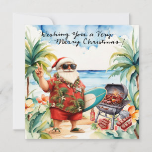 Cartão De Festividades Papai Noel na praia do Havaí para o Natal