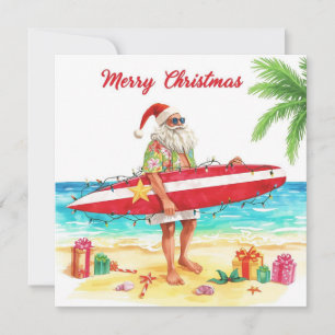 Cartão De Festividades Papai Noel na praia do Havaí para o Natal