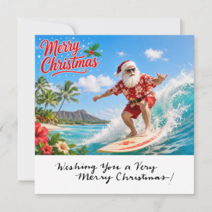 Cartão De Festividades Papai Noel na Praia do Havaí para o Natal