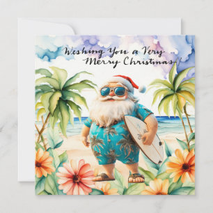Cartão De Festividades Papai Noel na praia do Havaí para o Natal