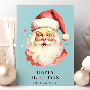 Cartão De Festividades Papai Noel Natal em Aquarela Azul Vintage