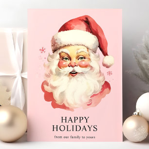 Cartão De Festividades Papai Noel Natal em Aquarela Vintage Rosa