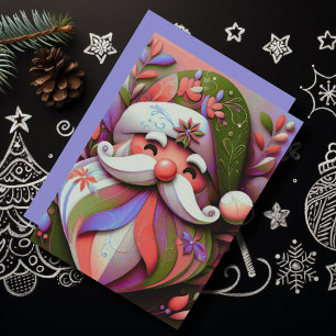 Cartão De Festividades Papai Noel Natal Rosa Roxo Verde