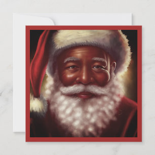 Cartão De Festividades Papai Noel Negro Sorrindo Majestoso Chapéu de Papa