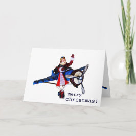 Cartão De Festividades Papai Noel no avião