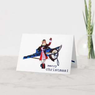 Cartão De Festividades Papai Noel no avião