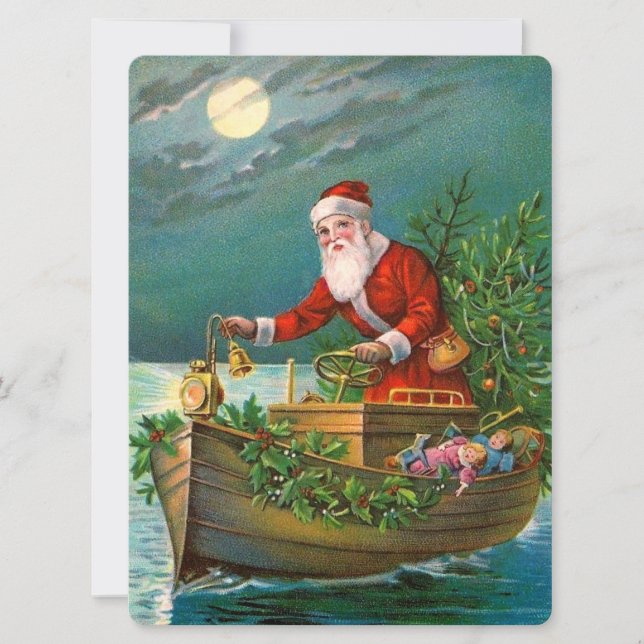 Cartão De Festividades Papai Noel no Barco (Frente)