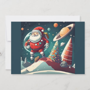 Cartão De Festividades Papai Noel no espaço divertido retrô