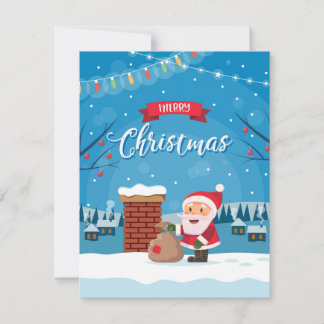 Cartão De Festividades Papai Noel no telhado