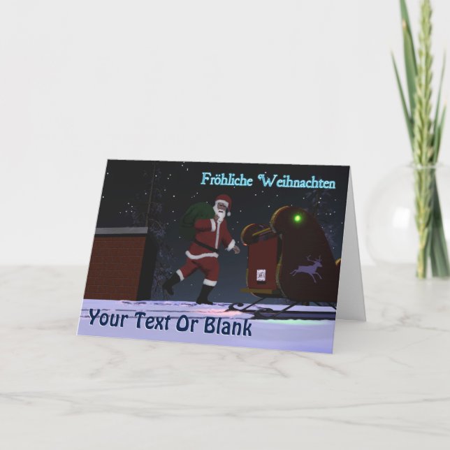 Cartão De Festividades Papai noel no telhado - Frohliche Weihnachten (Frente)