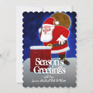 Cartão De Festividades Papai Noel no telhado, olhando na chaminé