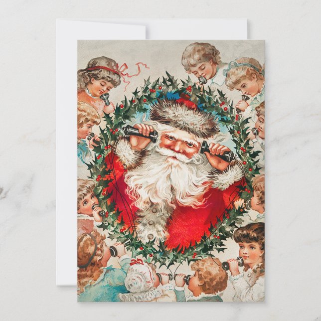 Cartão De Festividades Papai Noel nos celulares ouvindo crianças (Frente)