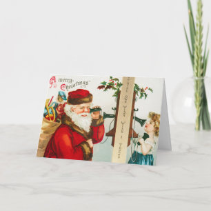 Cartão De Festividades Papai Noel nos celulares que ouvem Criança