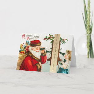Cartão De Festividades Papai Noel nos celulares que ouvem Criança