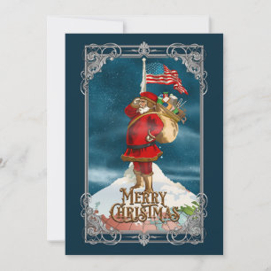 Cartão De Festividades Papai Noel Patriótico Vintage