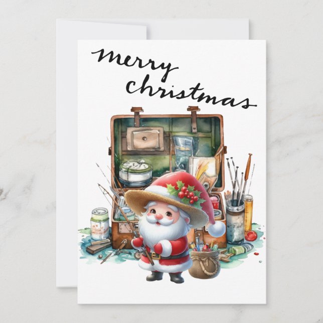Cartão De Festividades Papai Noel pescando no dia de Natal (Frente)