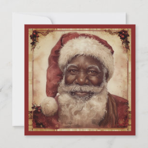Cartão De Festividades Papai Noel Preto Barba Branca Chapéu de Natal Vint