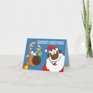 Cartão De Festividades Papai noel preto com rena
