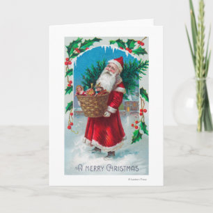 Cartão De Festividades Papai noel que guardara a cesta da cena dos