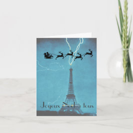 Cartão De Festividades Papai noel que voa após a torre Eiffel