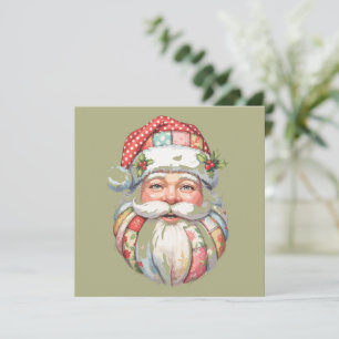 Cartão De Festividades Papai Noel Remendado Natal Retro