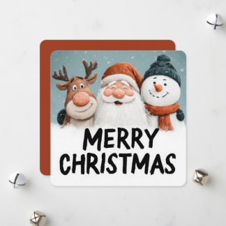 Cartão De Festividades Papai Noel Rena Cartoon Boneco de Neve Natal Feliz