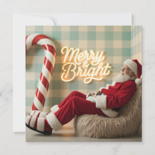 Cartão De Festividades Papai Noel retrô relaxando em uma poltrona felpuda