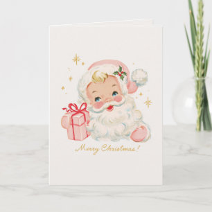 Cartão De Festividades Papai Noel Rosa Natal Fofo Caprichoso e Retrô no N