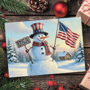 Cartão De Festividades Papai Noel Rústico de Natal com Bandeira Americana