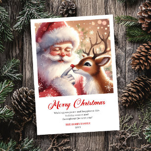 Cartão De Festividades Papai Noel Sorridente Com Saudação de Natal Alegre