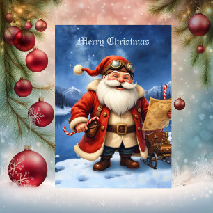 Cartão De Festividades Papai Noel Steampunk – Aventura de Natal Vintage