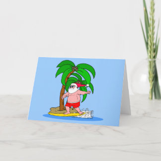 Cartão De Festividades Papai Noel surfando