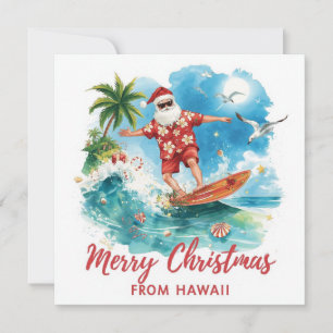 Cartão De Festividades Papai Noel surfando no Havaí – Natal Tropical