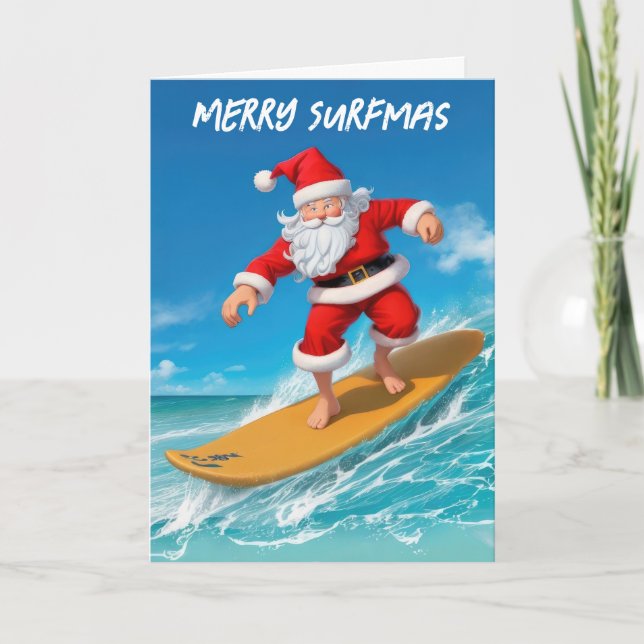 Cartão De Festividades Papai Noel Surfista Natal (Frente)